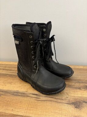 Bogs Cami Lace Tall Wool Waterproof Insulated Winter Snow Boots Grey Black
